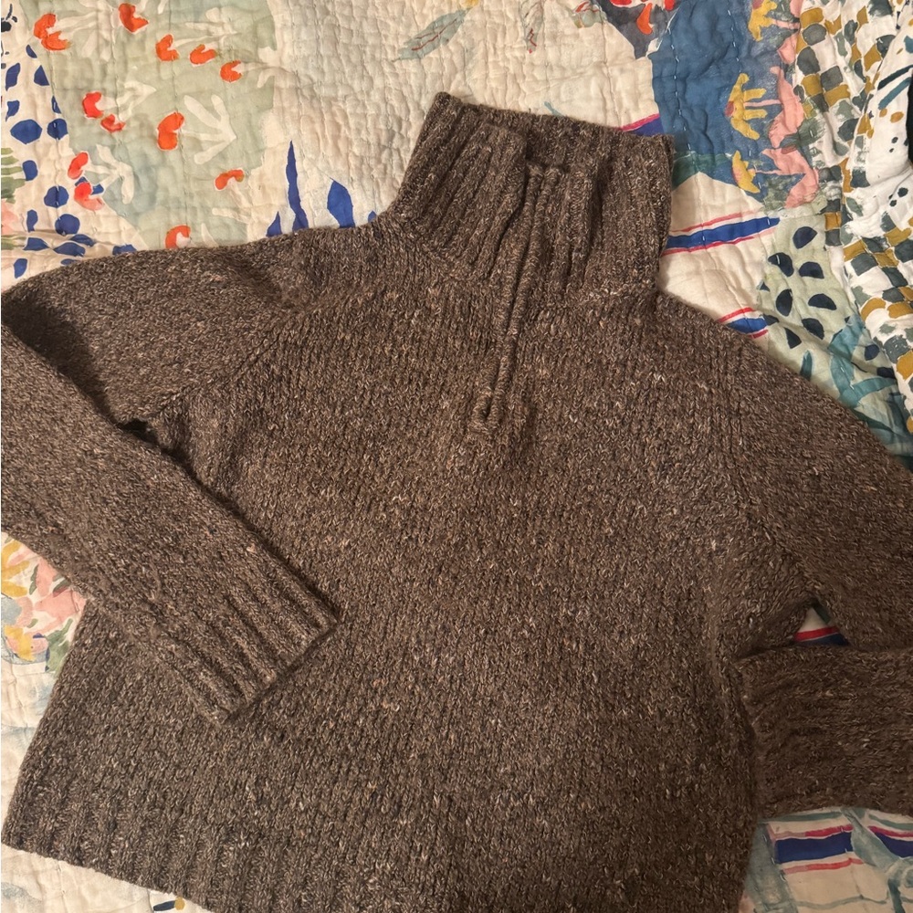 L.L. Bean Heathered Brown Zip High Neck Sweater